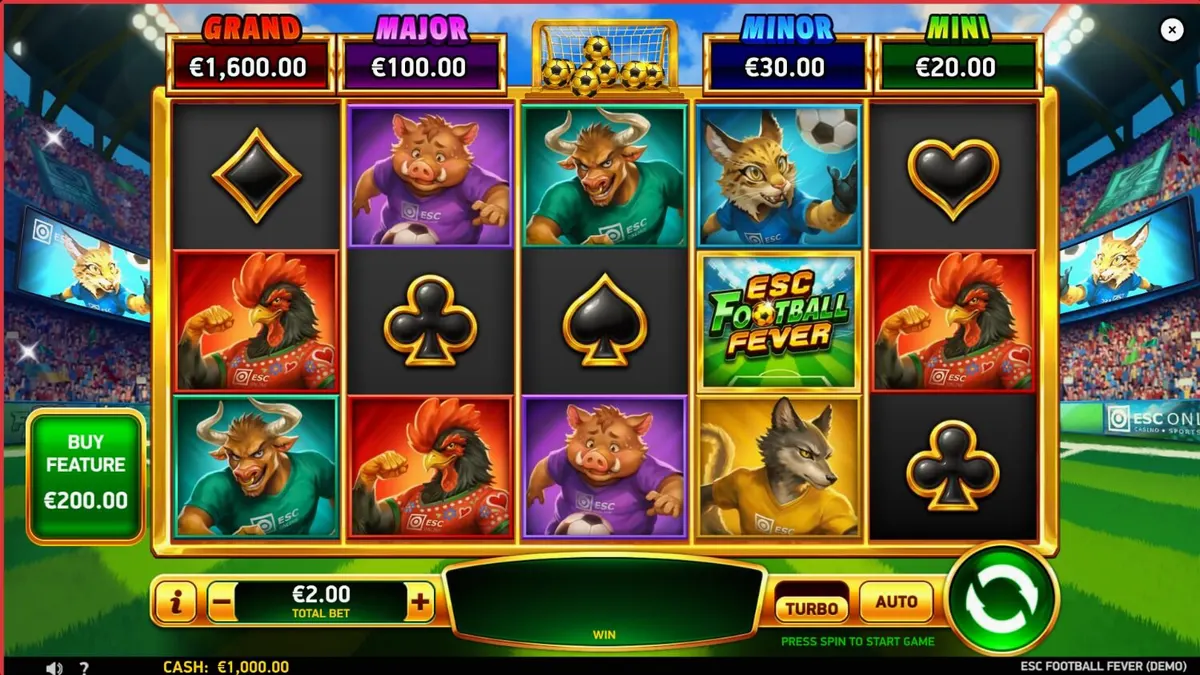 Tampilan visual stadion sepak bola dalam slot ESC Football Fever